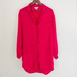 Vintage La Lingerie 100% Silk Button Up Sleep Shirt Size Large
